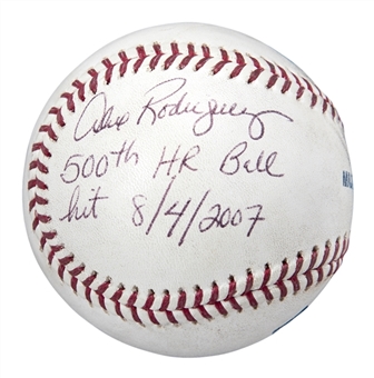 Ball Hit By Alex Rodriguez For His 500th Career Home Run 8/4/07 - Signed & Inscribed (MLB Authenticated)